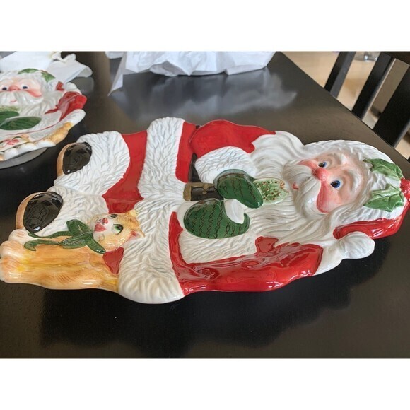 2 Fitz & Floyd Classics Santa Canape Dessert Cookie Plate Kitten‎ Kitty 2004 - Picture 7 of 11